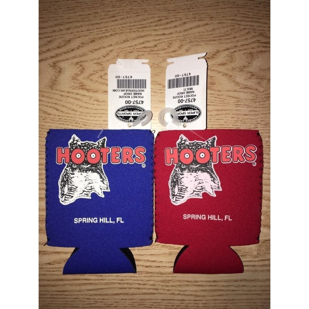 Bundle of 2 New Hooters Vintage Can Koozies from Florida Blue and red